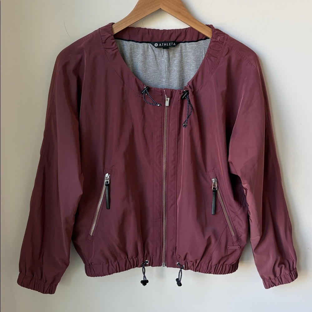Athleta Chill Bomber Jacket in Crushed Berry Pockets Cinch Cord Outdoor Size S